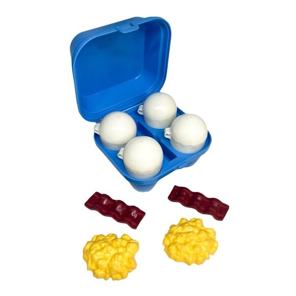 VTG 1987 Fisher Price Carton Of Grade A Eggs Bacon & Scrambled Eggs Play Food - Picture 1 of 8